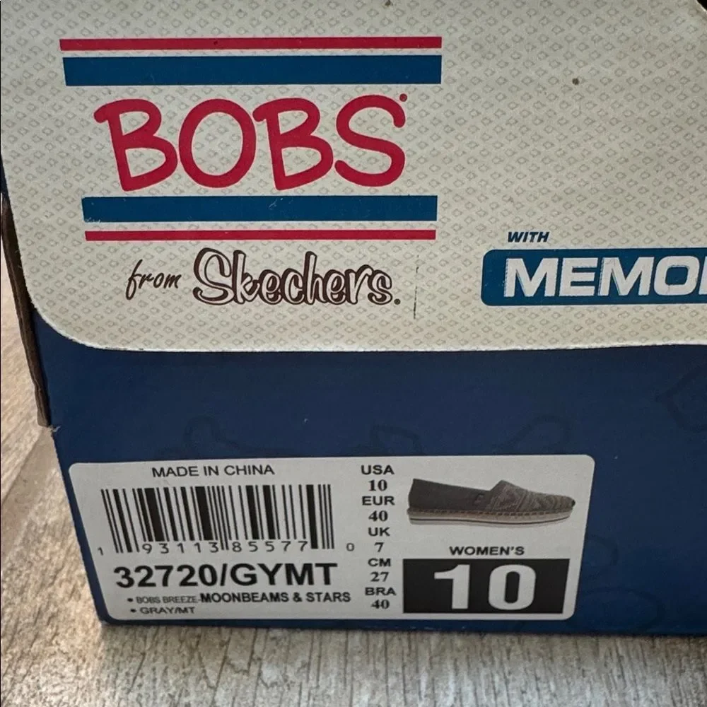 BOBS Skechers Women’s Gray Moonbeams and Stars Slip-On Espadrille Shoes Size 10